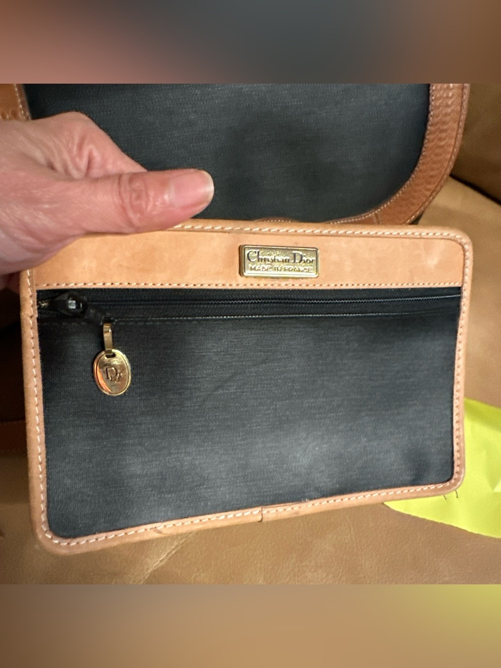 Vintage Christian Dior Black Canvas with Beige Leather Crossbody Saddle Bag - Picture 12 of 16